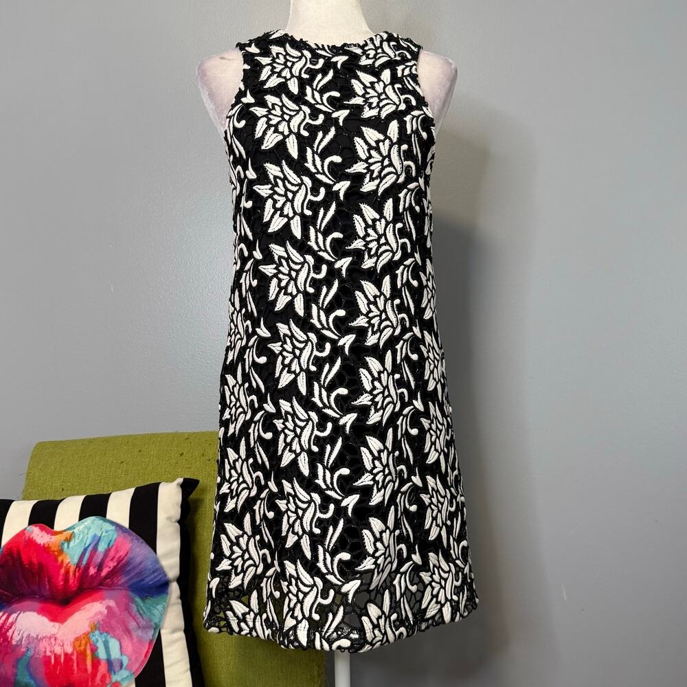 Sam Edelman Black White Floral Sleeveless Racerback Shift Dress XS